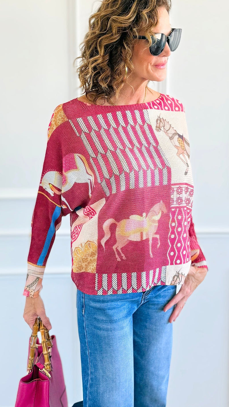 Carousel Dreams Italian St Tropez Knit- Fuchsia-140 Sweaters-SORPRESA-Coastal Bloom Boutique, find the trendiest versions of the popular styles and looks Located in Indialantic, FL