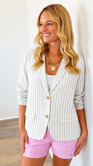 Casual Lines Italian Linen Blazer- White/Black