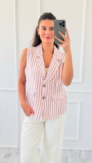 Casual Lines Italian Linen Vest- Light Pink/Black