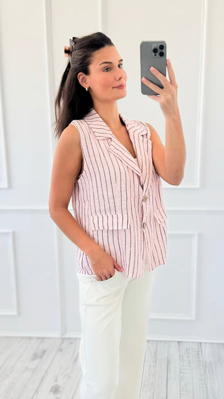 Casual Lines Italian Linen Vest- Light Pink/Black