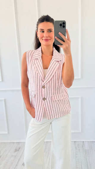 Casual Lines Italian Linen Vest- Light Pink/Black