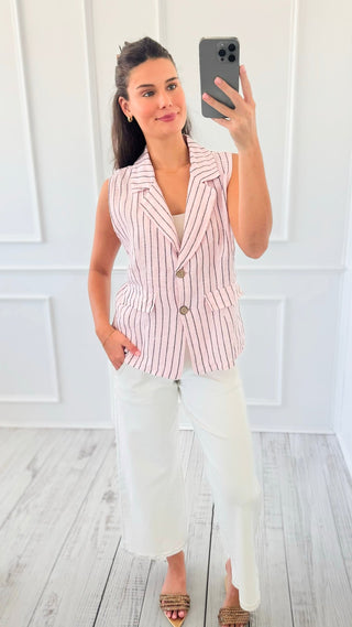 Casual Lines Italian Linen Vest- Light Pink/Black