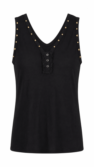 Casual Sleeveless Studded Knit Top - Black