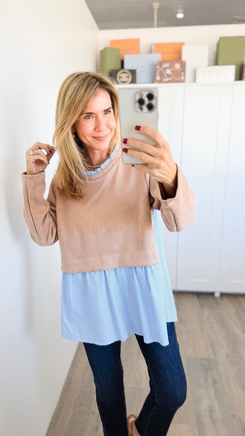 Casual Striped Italian Top- Beige-110 Long Sleeve Tops-VANESSA-Coastal Bloom Boutique, find the trendiest versions of the popular styles and looks Located in Indialantic, FL