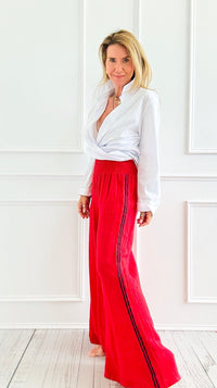 CB Custom - Luxe Mini Stripe Born Free Palazzo - Red-170 Bottoms-Italianissimo / Holly-Coastal Bloom Boutique, find the trendiest versions of the popular styles and looks Located in Indialantic, FL