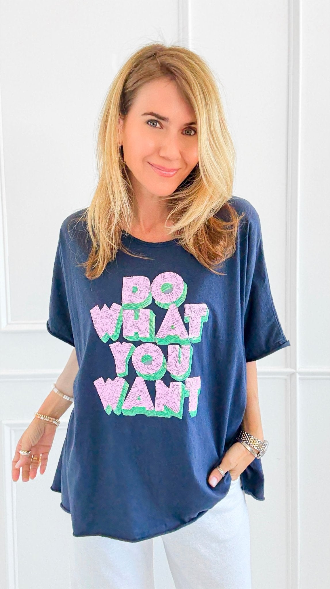 CB Custom - Permission Granted Italian Sequin Top-110 short Sleeve Top-Italianissimo / Holly-Coastal Bloom Boutique, find the trendiest versions of the popular styles and looks Located in Indialantic, FL