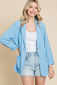 Lunch Break Crepe Blazer - Blue Bell-160 Jackets-CULTURE CODE-Coastal Bloom Boutique, find the trendiest versions of the popular styles and looks Located in Indialantic, FL