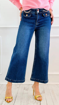 Chain Detail Cropped Jean-190 Denim-RISEN JEANS-Coastal Bloom Boutique, find the trendiest versions of the popular styles and looks Located in Indialantic, FL