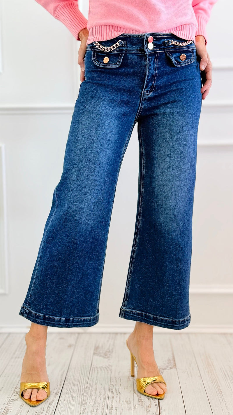 Chain Detail Cropped Jean-190 Denim-RISEN JEANS-Coastal Bloom Boutique, find the trendiest versions of the popular styles and looks Located in Indialantic, FL