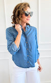 Chambray Wash Button Down Top-110 Long Sleeve Tops-Blu Pepper-Coastal Bloom Boutique, find the trendiest versions of the popular styles and looks Located in Indialantic, FL