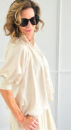 Champagne Whisper Satin Top - Cream-110 short Sleeve Top-GLAM-Coastal Bloom Boutique, find the trendiest versions of the popular styles and looks Located in Indialantic, FL