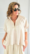 Champagne Whisper Satin Top - Cream-110 short Sleeve Top-GLAM-Coastal Bloom Boutique, find the trendiest versions of the popular styles and looks Located in Indialantic, FL