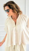 Champagne Whisper Satin Top - Cream-110 short Sleeve Top-GLAM-Coastal Bloom Boutique, find the trendiest versions of the popular styles and looks Located in Indialantic, FL