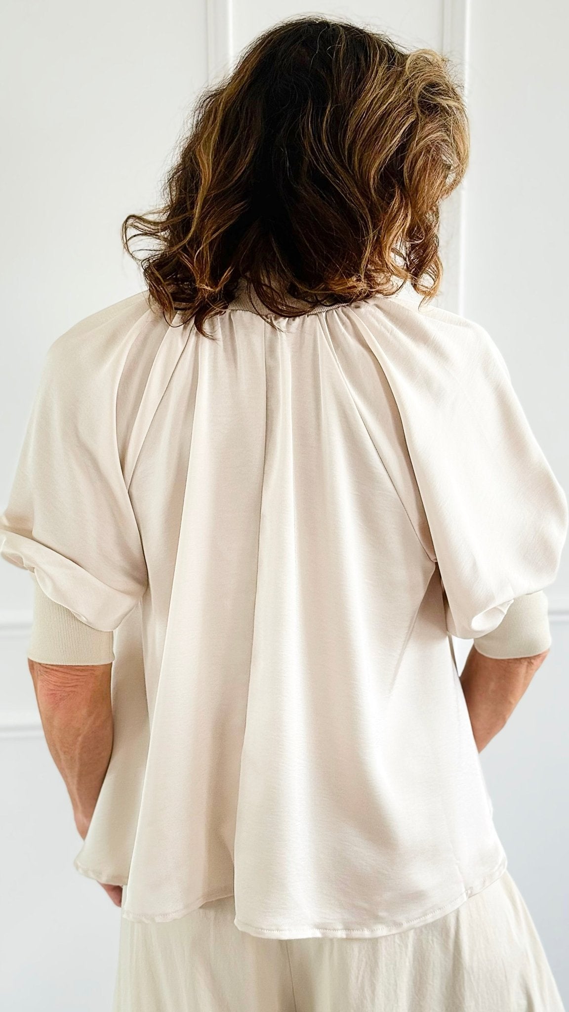 Champagne Whisper Satin Top - Cream-110 short Sleeve Top-GLAM-Coastal Bloom Boutique, find the trendiest versions of the popular styles and looks Located in Indialantic, FL