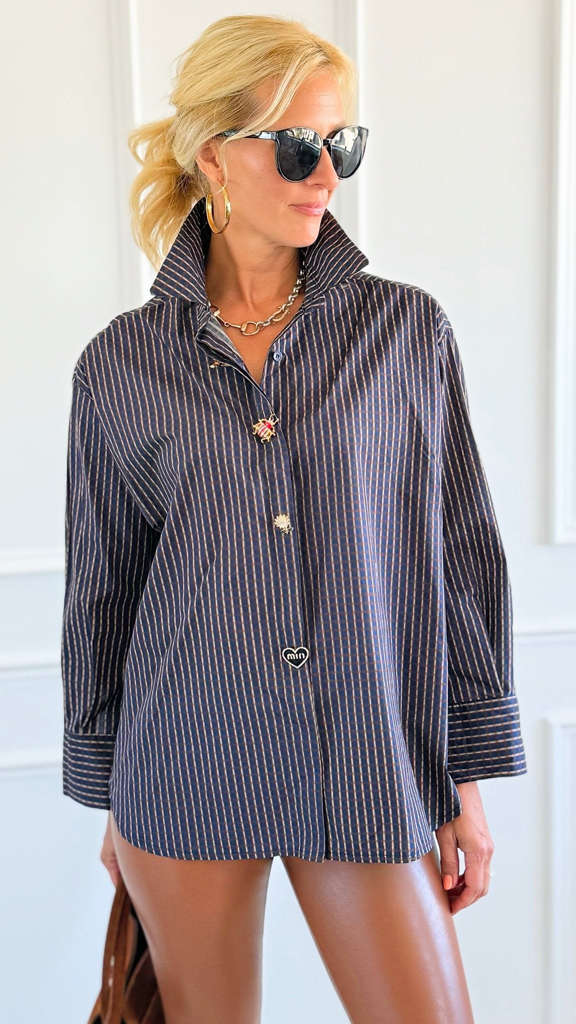 Charmed Checked Italian Woven Top-110 Long Sleeve Tops-TATTOO Z-Coastal Bloom Boutique, find the trendiest versions of the popular styles and looks Located in Indialantic, FL