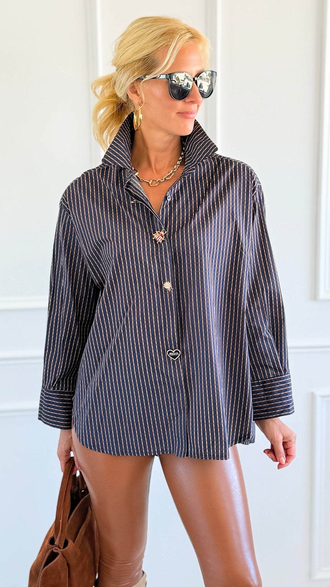 Charmed Checked Italian Woven Top-110 Long Sleeve Tops-TATTOO Z-Coastal Bloom Boutique, find the trendiest versions of the popular styles and looks Located in Indialantic, FL