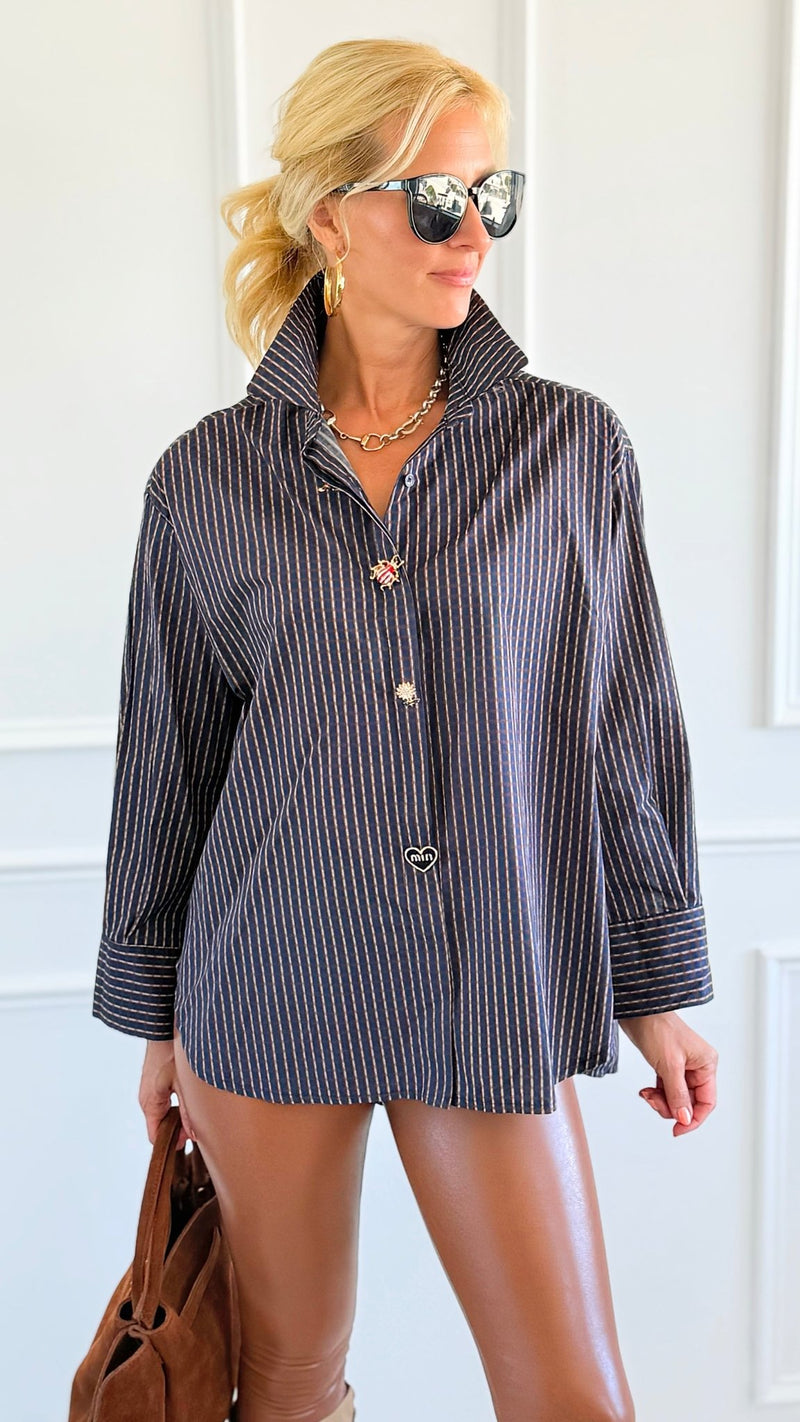 Charmed Checked Italian Woven Top-110 Long Sleeve Tops-TATTOO Z-Coastal Bloom Boutique, find the trendiest versions of the popular styles and looks Located in Indialantic, FL
