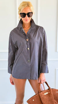Charmed Checked Italian Woven Top-110 Long Sleeve Tops-TATTOO Z-Coastal Bloom Boutique, find the trendiest versions of the popular styles and looks Located in Indialantic, FL