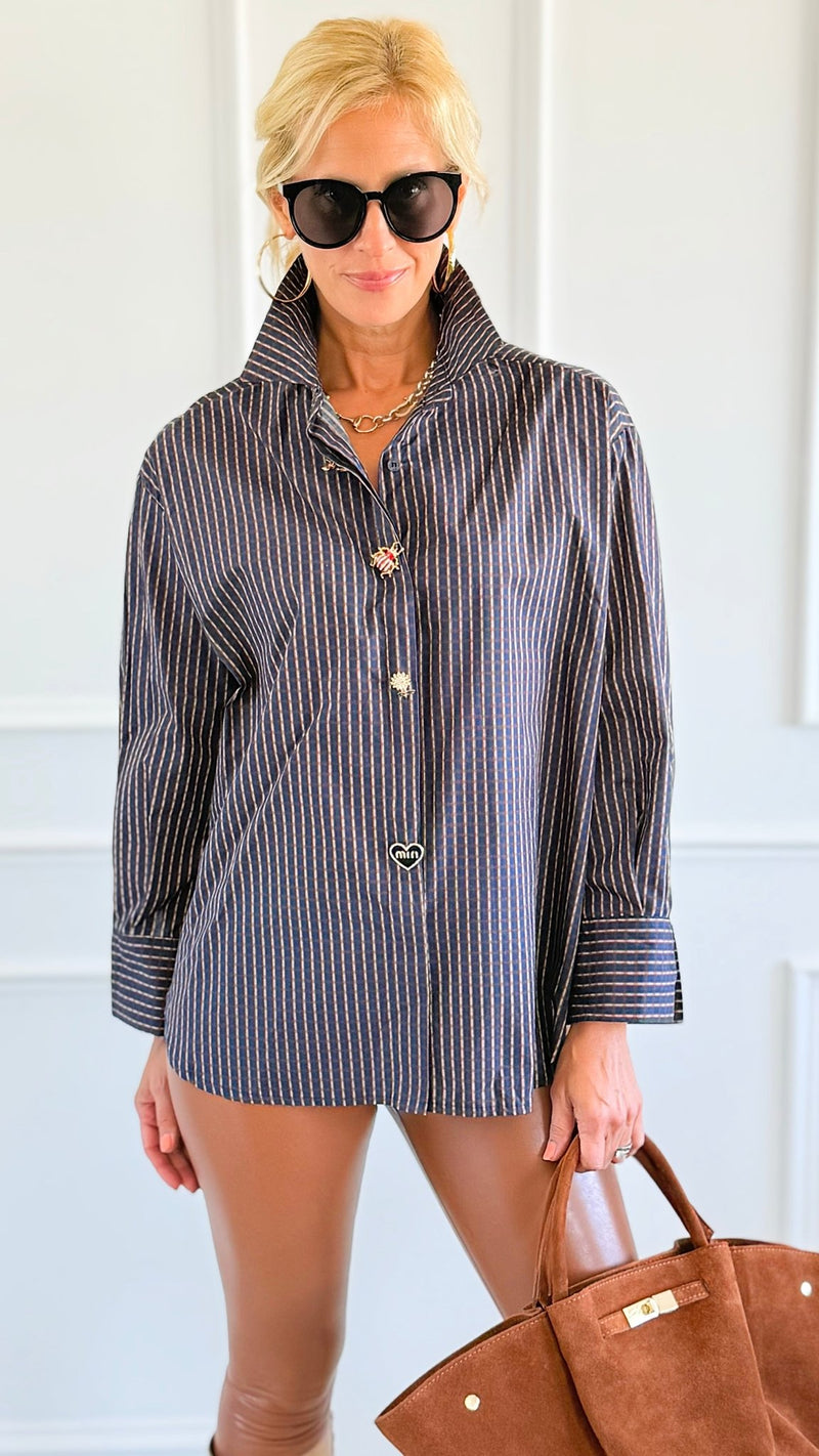 Charmed Checked Italian Woven Top-110 Long Sleeve Tops-TATTOO Z-Coastal Bloom Boutique, find the trendiest versions of the popular styles and looks Located in Indialantic, FL