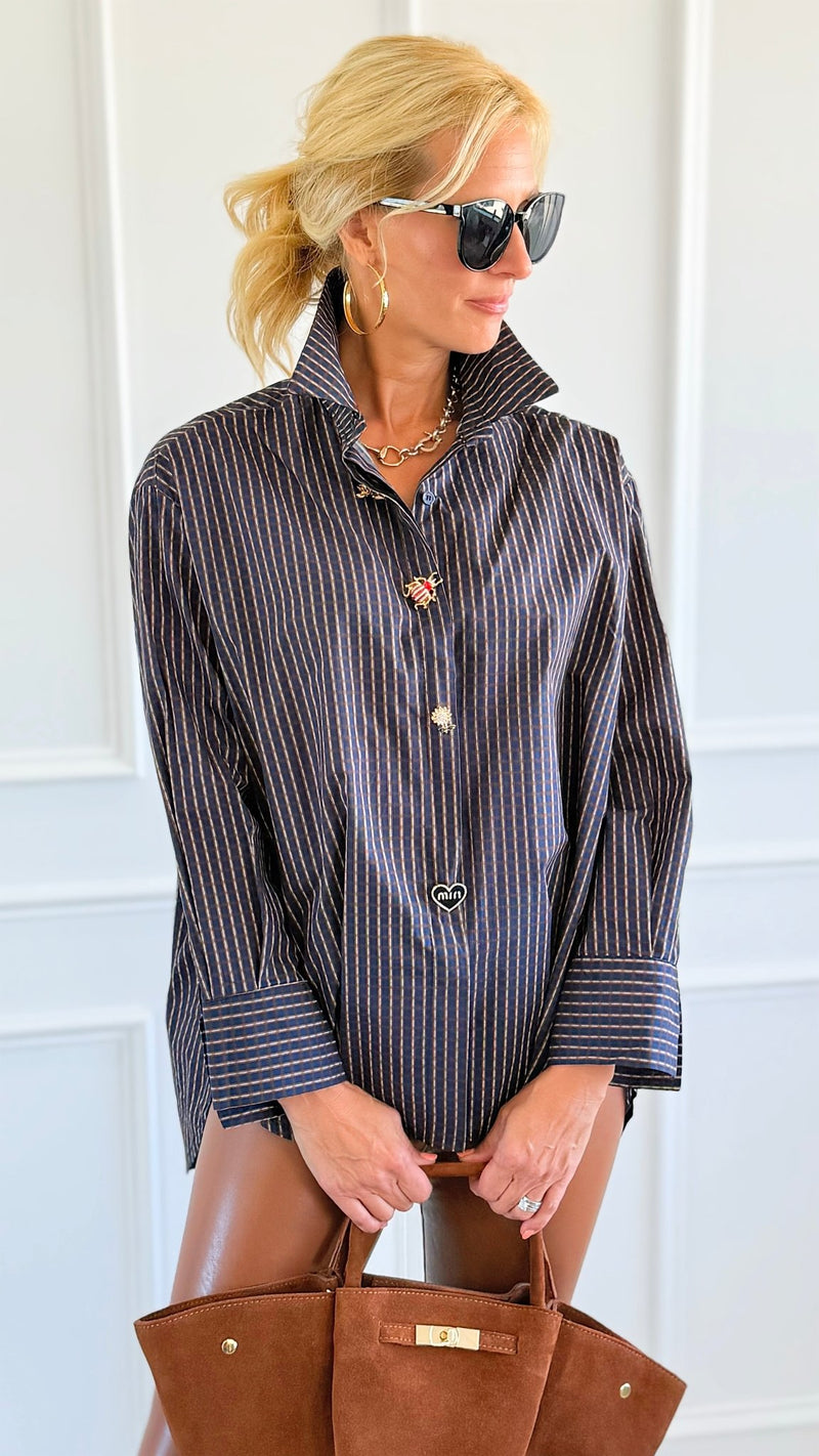 Charmed Checked Italian Woven Top-110 Long Sleeve Tops-TATTOO Z-Coastal Bloom Boutique, find the trendiest versions of the popular styles and looks Located in Indialantic, FL