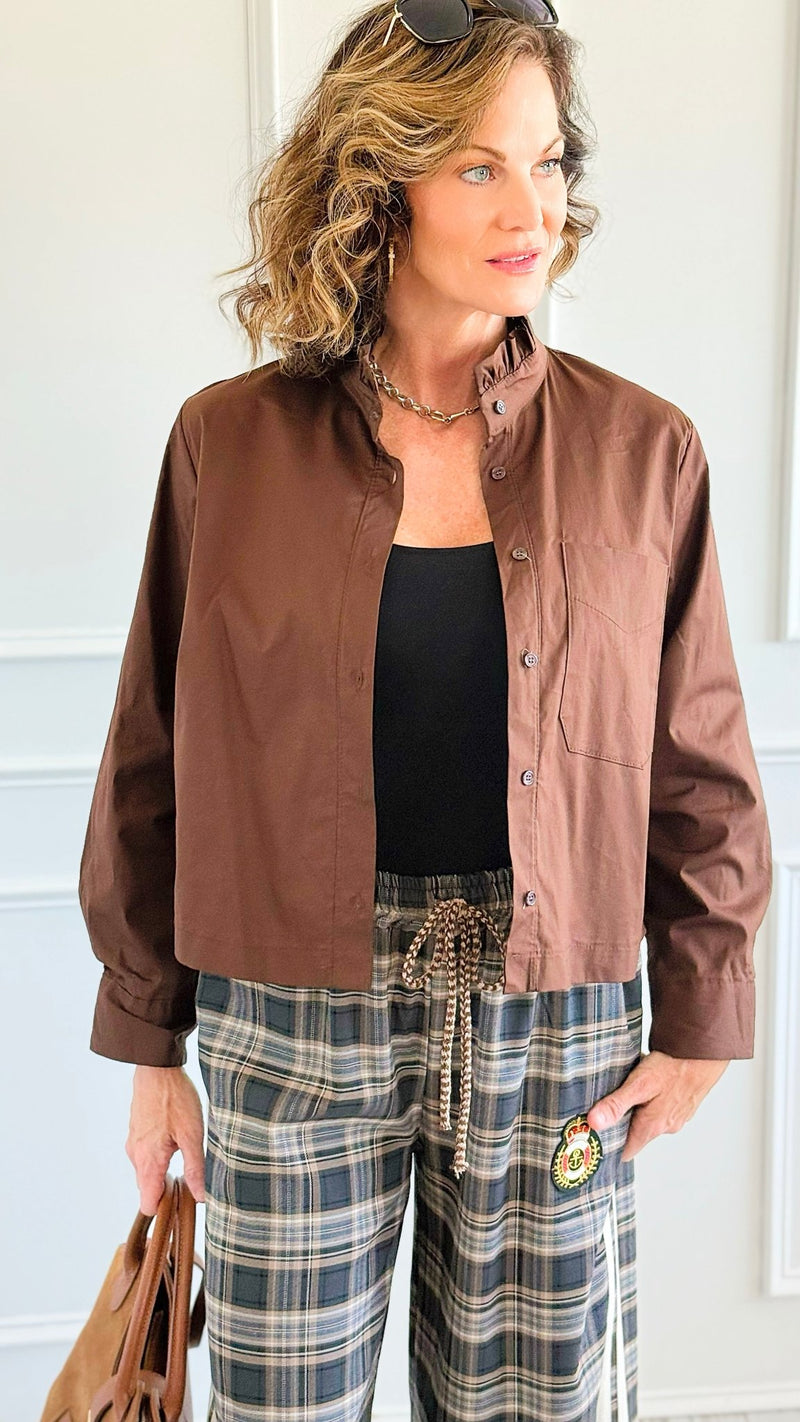 Charmed Elegance Italian Button Down Blouse- Brown-110 Long Sleeve Tops-TATTOO Z-Coastal Bloom Boutique, find the trendiest versions of the popular styles and looks Located in Indialantic, FL