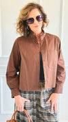 Charmed Elegance Italian Button Down Blouse- Brown-110 Long Sleeve Tops-TATTOO Z-Coastal Bloom Boutique, find the trendiest versions of the popular styles and looks Located in Indialantic, FL