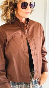 Charmed Elegance Italian Button Down Blouse- Brown-110 Long Sleeve Tops-TATTOO Z-Coastal Bloom Boutique, find the trendiest versions of the popular styles and looks Located in Indialantic, FL