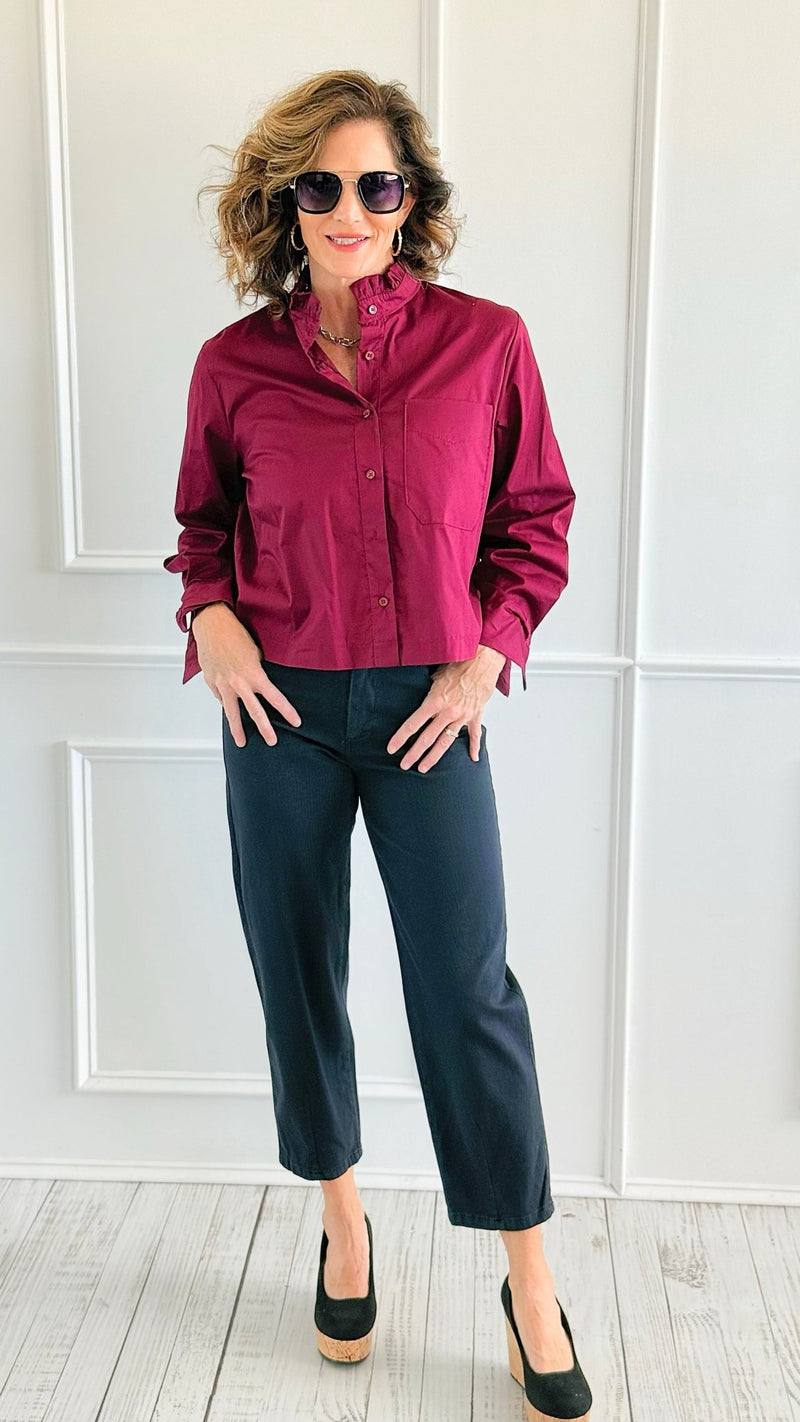 Charmed Elegance Italian Button Down Blouse- Burgundy-110 Long Sleeve Tops-TATTOO Z-Coastal Bloom Boutique, find the trendiest versions of the popular styles and looks Located in Indialantic, FL