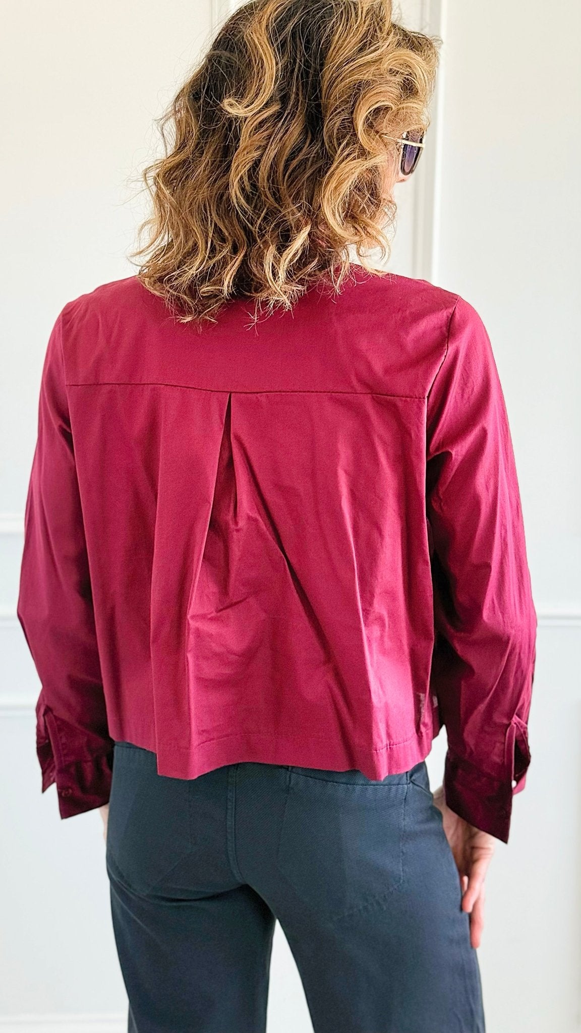 Charmed Elegance Italian Button Down Blouse- Burgundy-110 Long Sleeve Tops-TATTOO Z-Coastal Bloom Boutique, find the trendiest versions of the popular styles and looks Located in Indialantic, FL