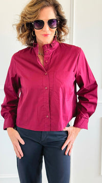 Charmed Elegance Italian Button Down Blouse- Burgundy-110 Long Sleeve Tops-TATTOO Z-Coastal Bloom Boutique, find the trendiest versions of the popular styles and looks Located in Indialantic, FL
