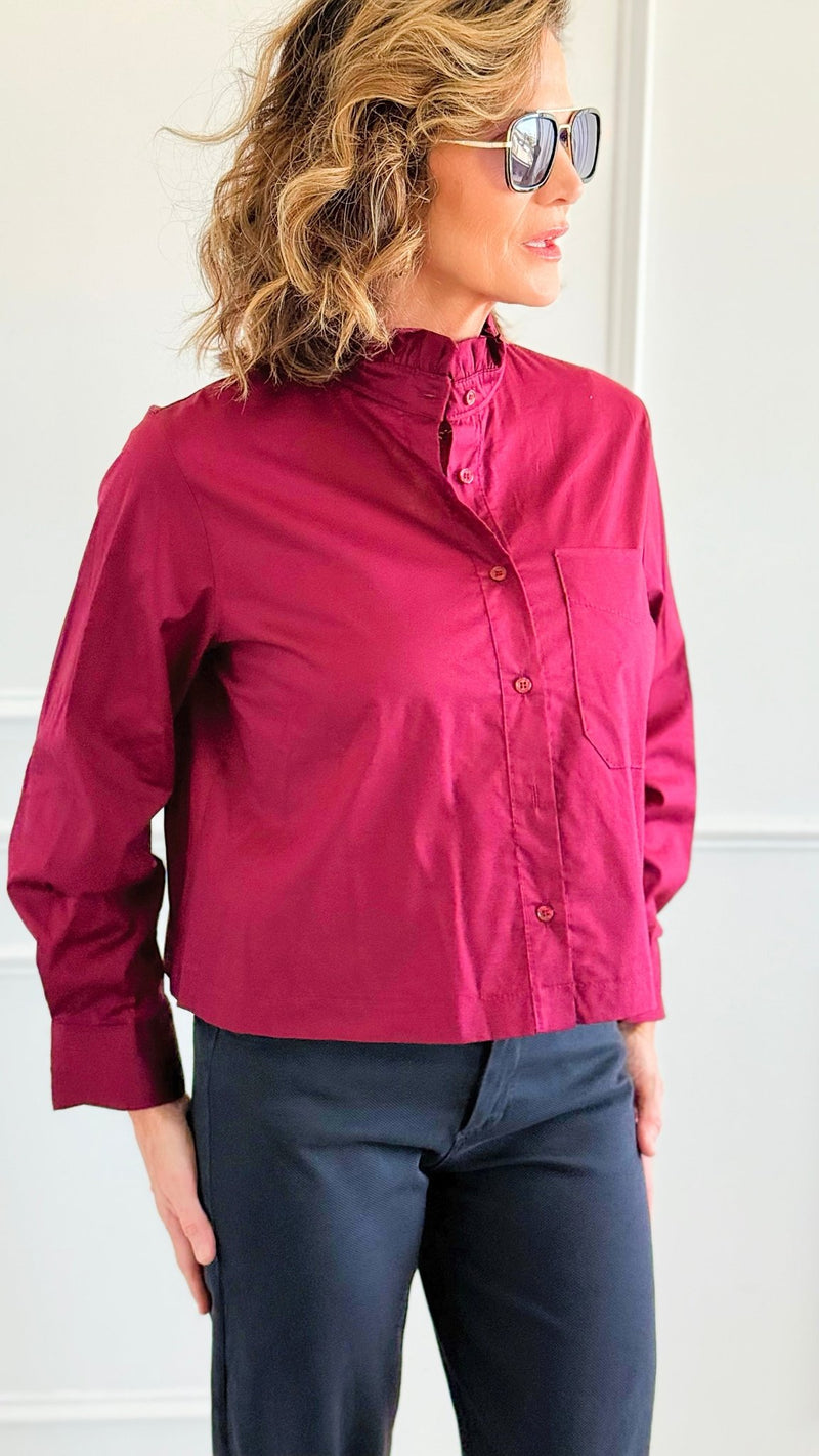 Charmed Elegance Italian Button Down Blouse- Burgundy-110 Long Sleeve Tops-TATTOO Z-Coastal Bloom Boutique, find the trendiest versions of the popular styles and looks Located in Indialantic, FL