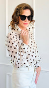 Charmed In Dots Italian Button Up Top- Ivory-170 Bottoms-AZUL MONACO-Coastal Bloom Boutique, find the trendiest versions of the popular styles and looks Located in Indialantic, FL