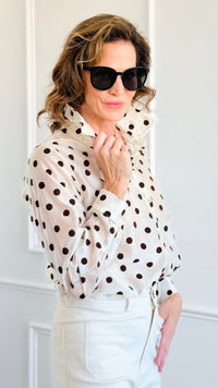 Charmed In Dots Italian Button Up Top- Ivory-170 Bottoms-AZUL MONACO-Coastal Bloom Boutique, find the trendiest versions of the popular styles and looks Located in Indialantic, FL