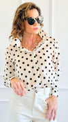 Charmed In Dots Italian Button Up Top- Ivory-170 Bottoms-AZUL MONACO-Coastal Bloom Boutique, find the trendiest versions of the popular styles and looks Located in Indialantic, FL