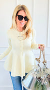 Château Cream Peplum Cardigan-150 Cardigans/Layers-Allie Rose-Coastal Bloom Boutique, find the trendiest versions of the popular styles and looks Located in Indialantic, FL