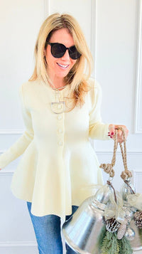 Château Cream Peplum Cardigan-150 Cardigans/Layers-Allie Rose-Coastal Bloom Boutique, find the trendiest versions of the popular styles and looks Located in Indialantic, FL