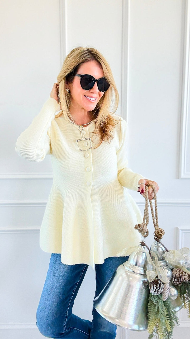 Château Cream Peplum Cardigan-150 Cardigans/Layers-Allie Rose-Coastal Bloom Boutique, find the trendiest versions of the popular styles and looks Located in Indialantic, FL