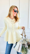 Château Cream Peplum Cardigan-150 Cardigans/Layers-Allie Rose-Coastal Bloom Boutique, find the trendiest versions of the popular styles and looks Located in Indialantic, FL