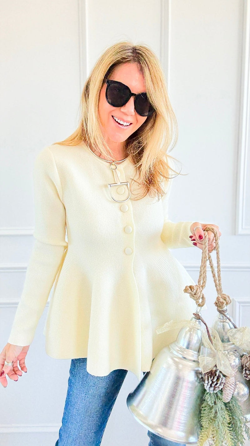 Château Cream Peplum Cardigan-150 Cardigans/Layers-Allie Rose-Coastal Bloom Boutique, find the trendiest versions of the popular styles and looks Located in Indialantic, FL