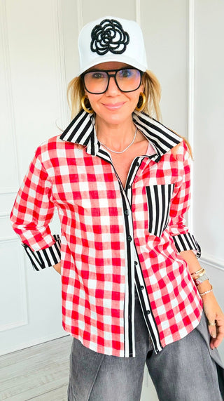 Check Please Italian Blouse - Cherry