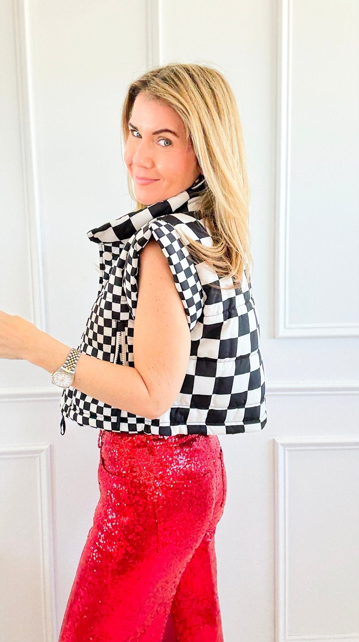 Checker Rush Puffer Vest -Black-160 Jackets-Blu Pepper-Coastal Bloom Boutique, find the trendiest versions of the popular styles and looks Located in Indialantic, FL
