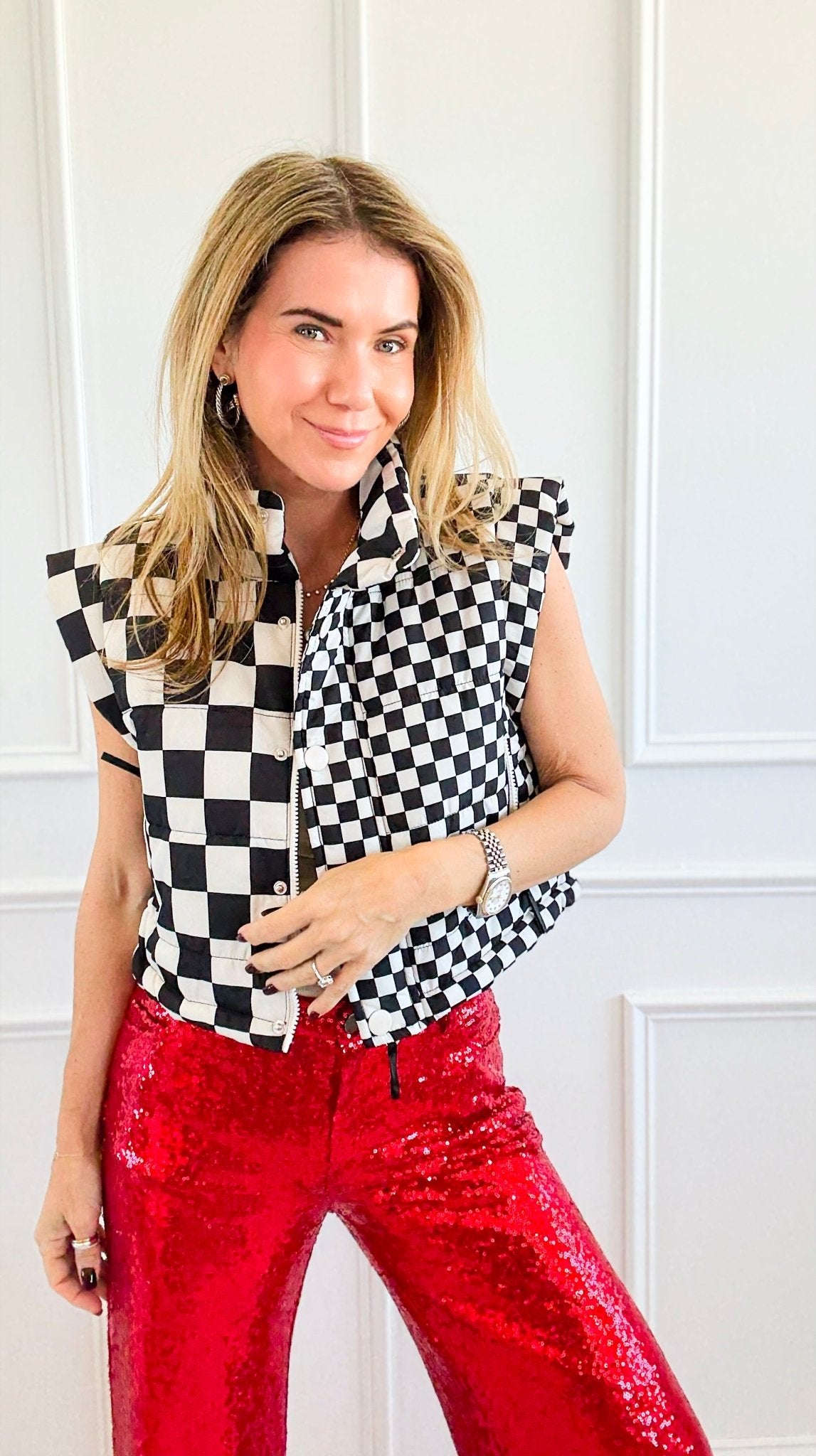 Checker Rush Puffer Vest -Black-160 Jackets-Blu Pepper-Coastal Bloom Boutique, find the trendiest versions of the popular styles and looks Located in Indialantic, FL