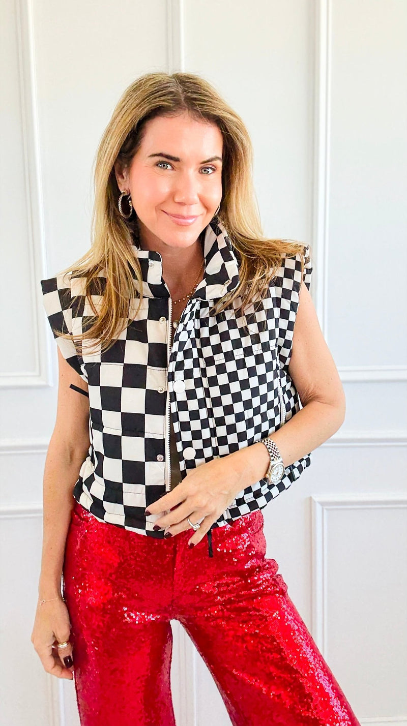 Checker Rush Puffer Vest -Black-160 Jackets-Blu Pepper-Coastal Bloom Boutique, find the trendiest versions of the popular styles and looks Located in Indialantic, FL