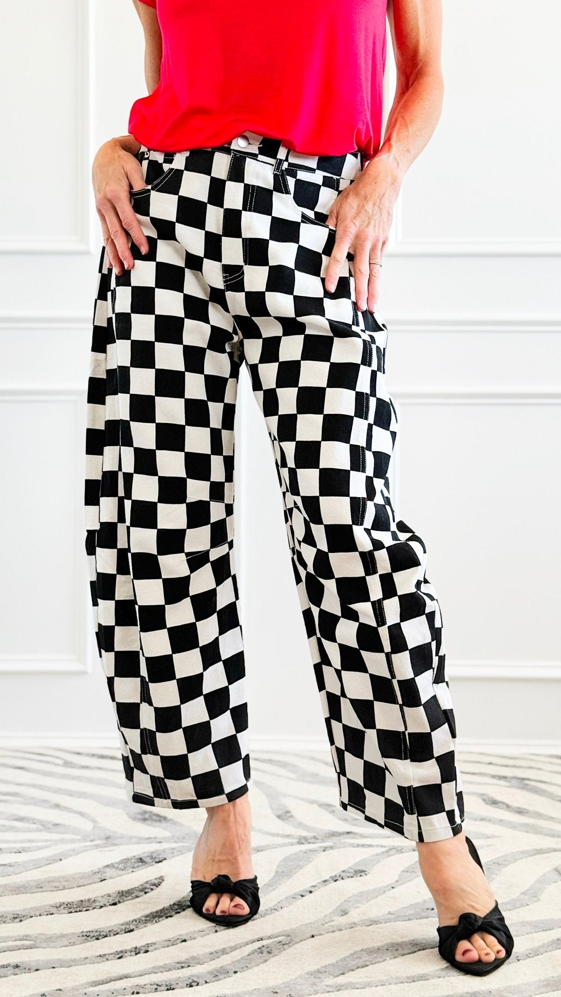 Checkered Denim Pants - Black-170 Bottoms-oddi-Coastal Bloom Boutique, find the trendiest versions of the popular styles and looks Located in Indialantic, FL