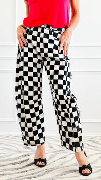 Checkered Denim Pants - Black-170 Bottoms-oddi-Coastal Bloom Boutique, find the trendiest versions of the popular styles and looks Located in Indialantic, FL