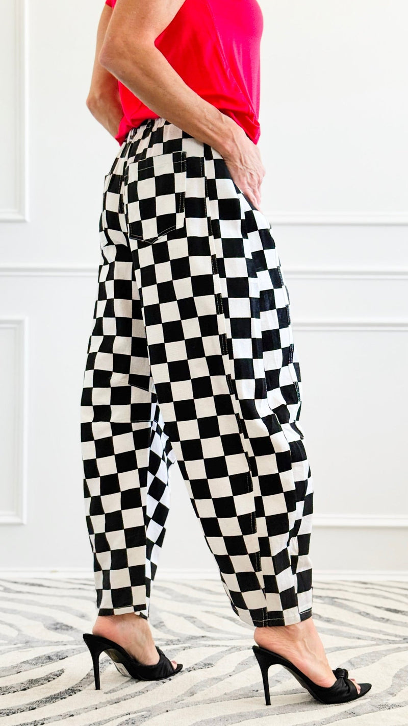 Checkered Denim Pants - Black-170 Bottoms-oddi-Coastal Bloom Boutique, find the trendiest versions of the popular styles and looks Located in Indialantic, FL