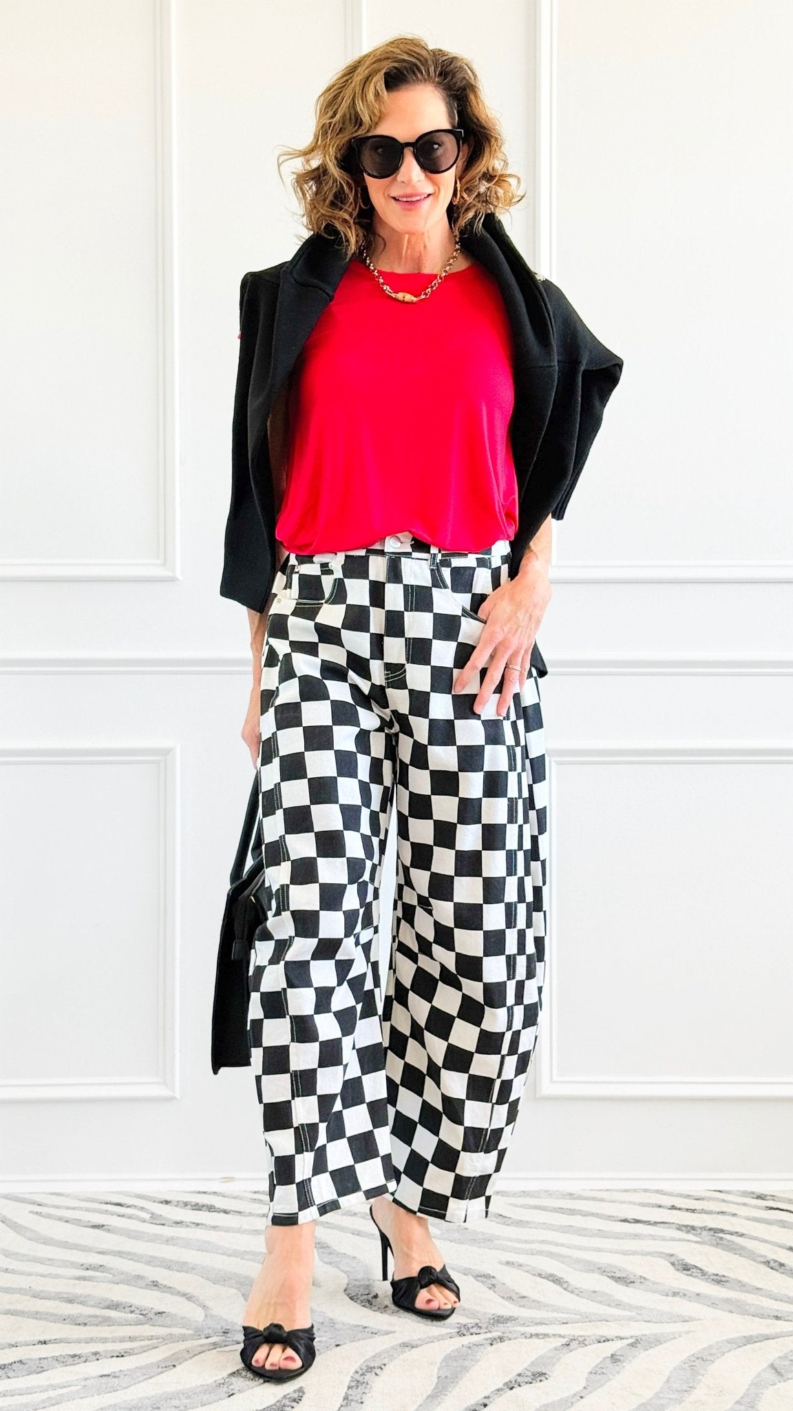 Checkered Denim Pants - Black-170 Bottoms-oddi-Coastal Bloom Boutique, find the trendiest versions of the popular styles and looks Located in Indialantic, FL