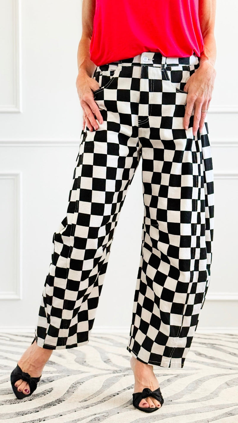 Checkered Denim Pants - Black-170 Bottoms-oddi-Coastal Bloom Boutique, find the trendiest versions of the popular styles and looks Located in Indialantic, FL