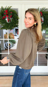 Checkmate Puff Sleeve Blouse - Olive-110 Long Sleeve Tops-JODIFL-Coastal Bloom Boutique, find the trendiest versions of the popular styles and looks Located in Indialantic, FL
