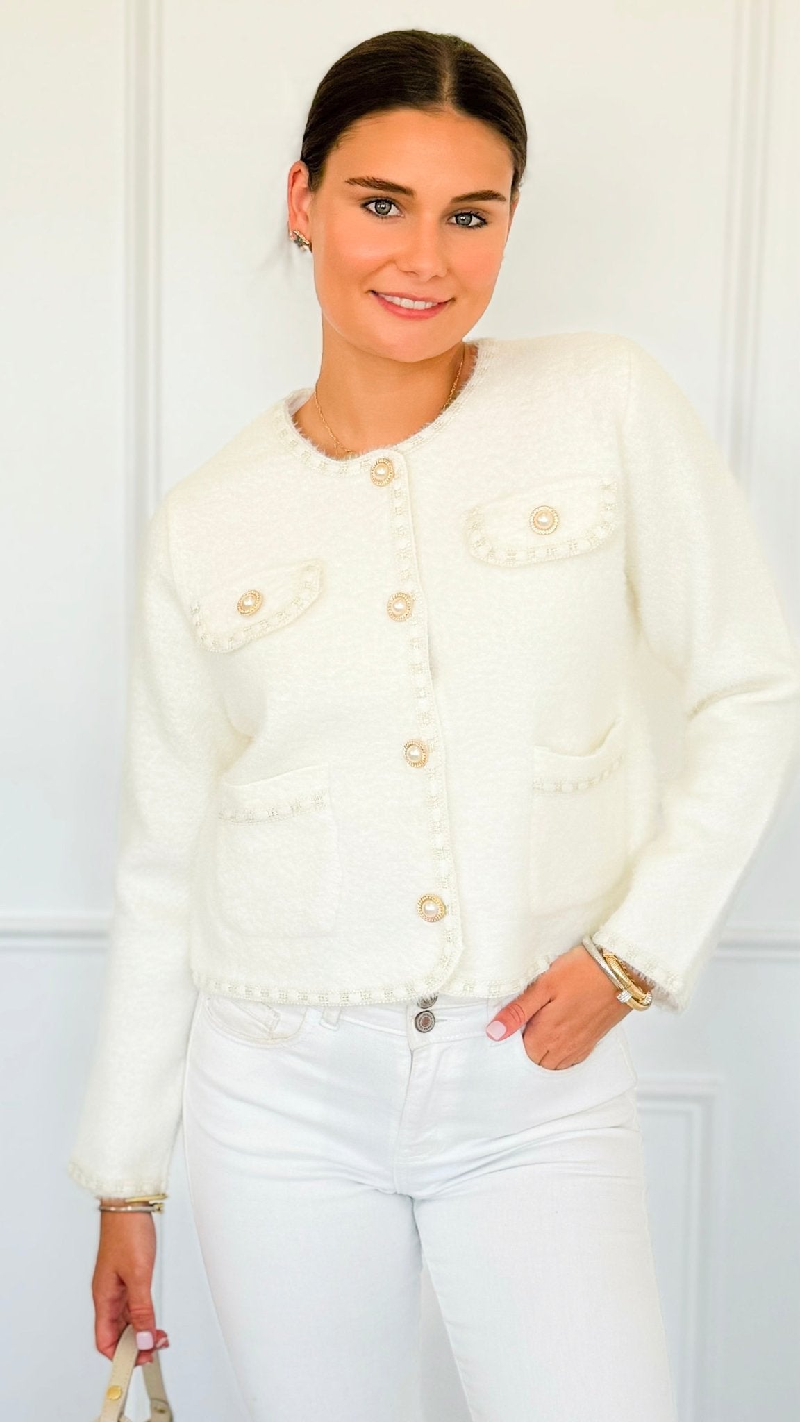 Che'rie Italian Cardigan-Ivory-150 Cardigans/Layers-Italianissimo-Coastal Bloom Boutique, find the trendiest versions of the popular styles and looks Located in Indialantic, FL